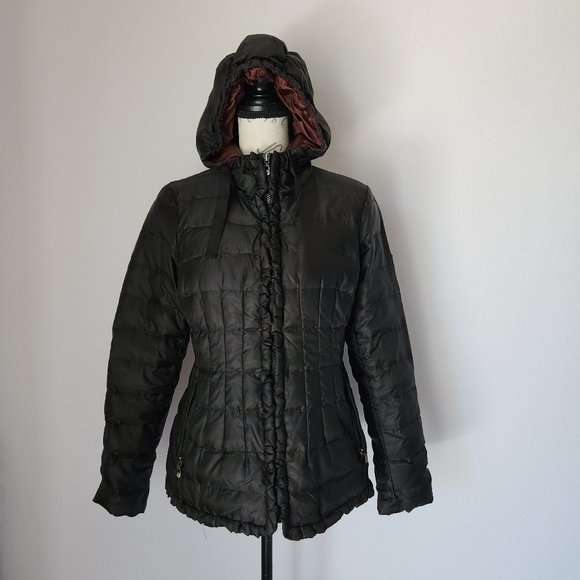 I Madison Expedition Down Puffer Hooded Jacket Ruffle Zip Black - Picture 2 of 10